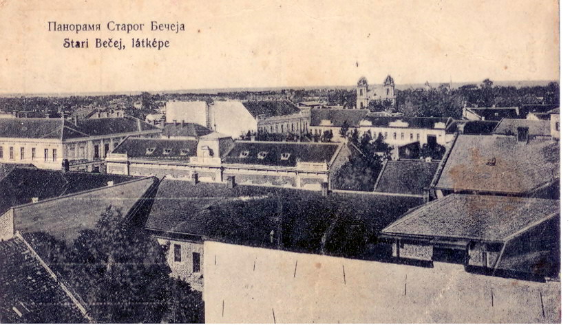 1923.g BEČEJ PANORAMA (U pozadini: Sinagoga koje više nema)